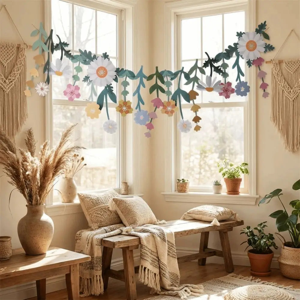 Floral Double-Sided Paper Banner | Spring Party Hanging Decor