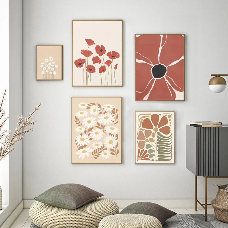 Abstract Floral Canvas Wall Art | Nordic Flower Poster Print Canvas Wall Art Peaceful Pleasures Health and Wellness
