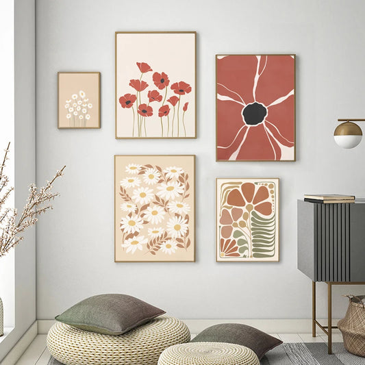 Abstract Floral Canvas Wall Art | Nordic Flower Poster Print Canvas Wall Art Peaceful Pleasures Health and Wellness