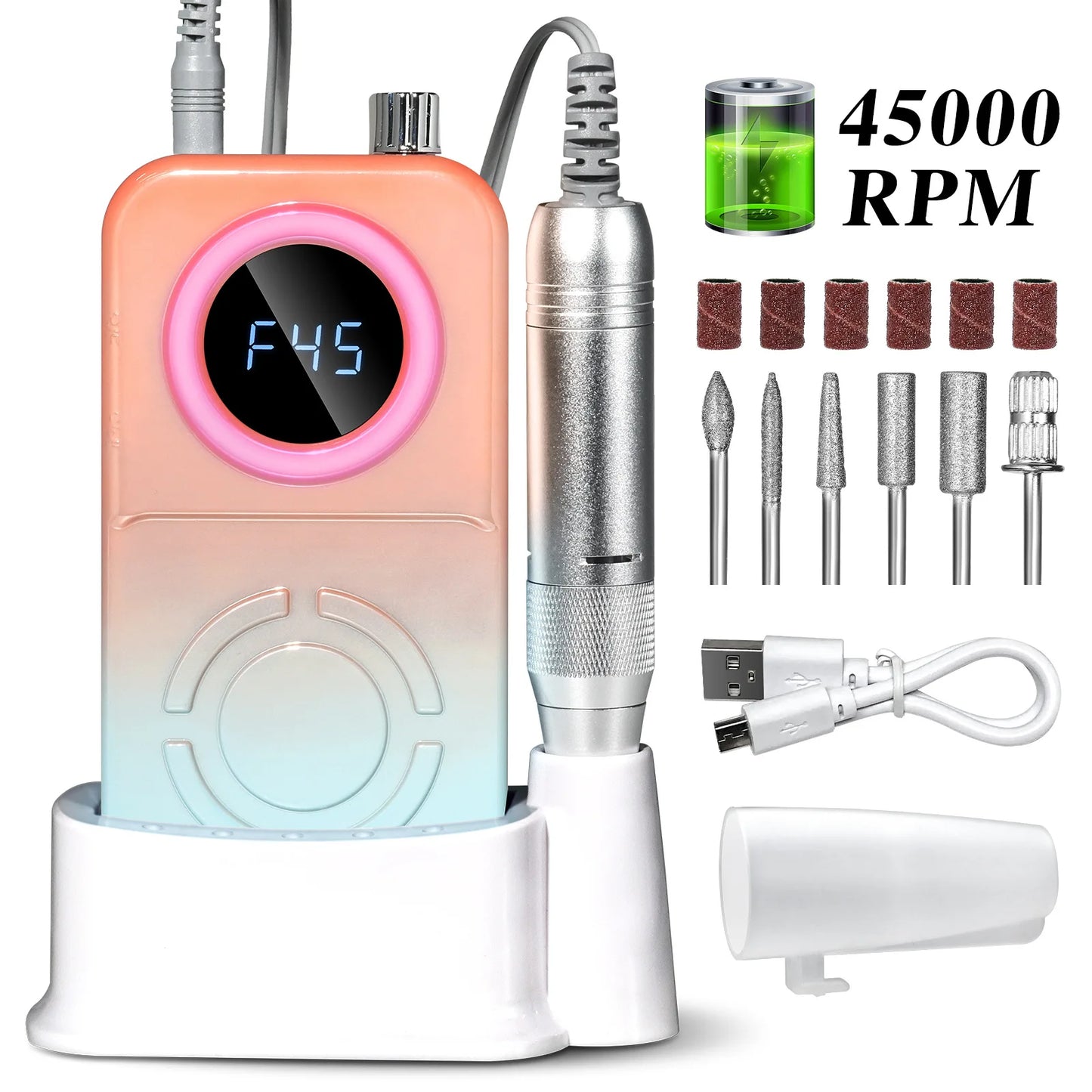 45000 RPM Rechargeable Electric Nail Drill | Pro Manicure Machine
