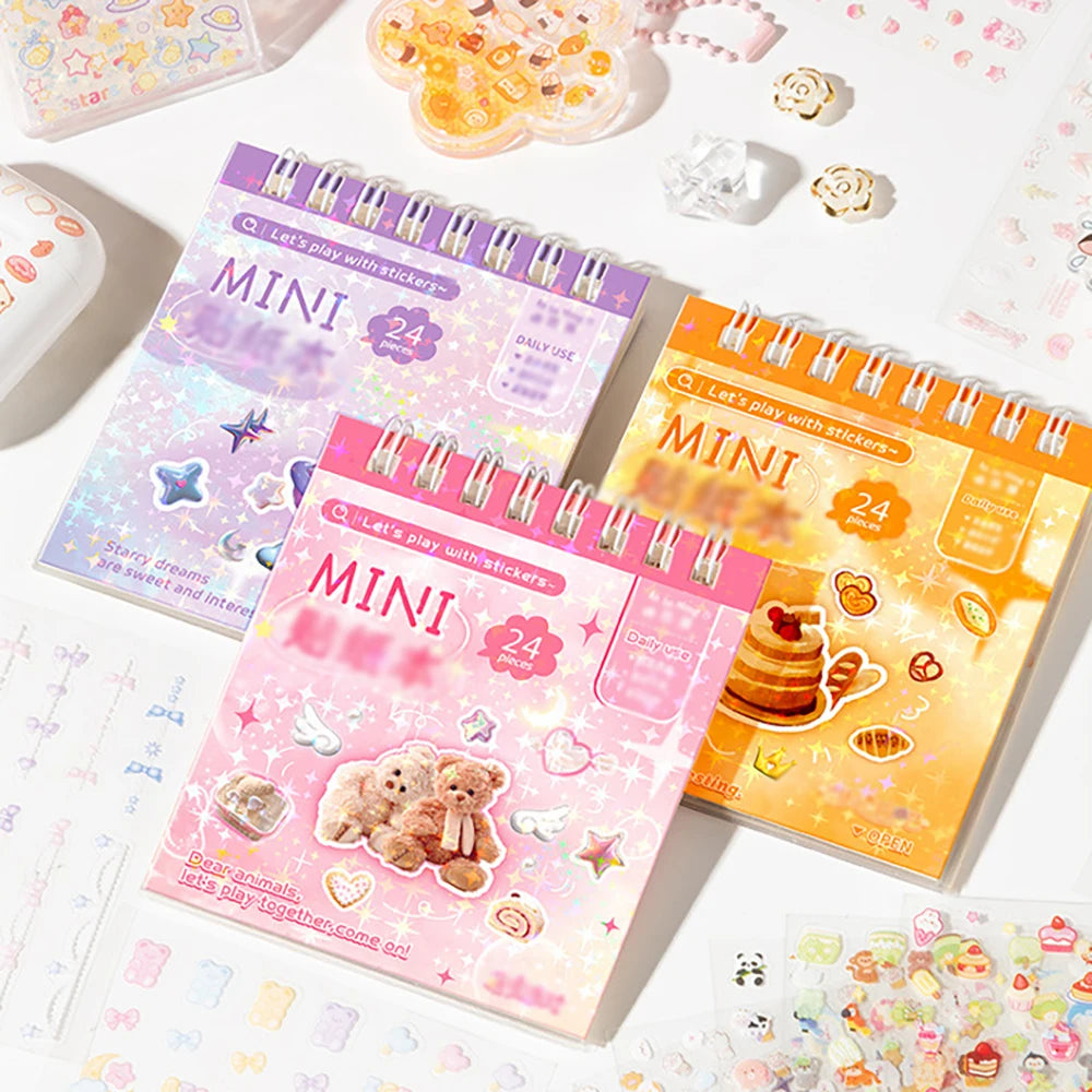 24 Sheets Handheld Sticker Notebook Mini Nail Stickers Cartoon