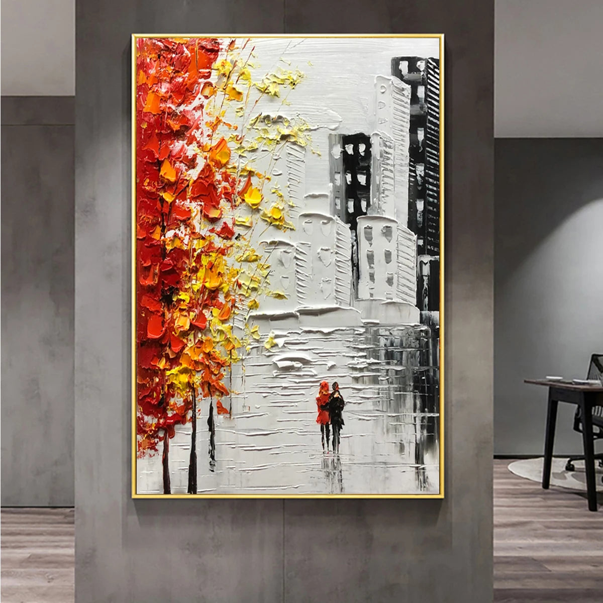 100% Hand Made Abstract Rustic Cityscape, Unframed Artwork, Murals, Black, White, High Quality Wall Art Peaceful Pleasures Health and Wellness