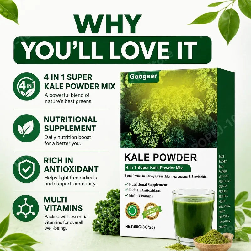 4-in-1 Super Greens Powder: Kale, Barley Grass & Moringa | 20 Sachets