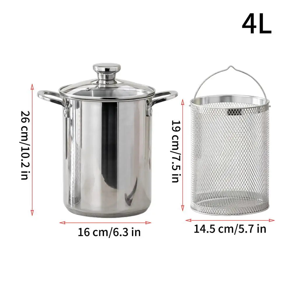 4L Stainless Steel Pasta Pot with Strainer & Lid | Deep Fryer