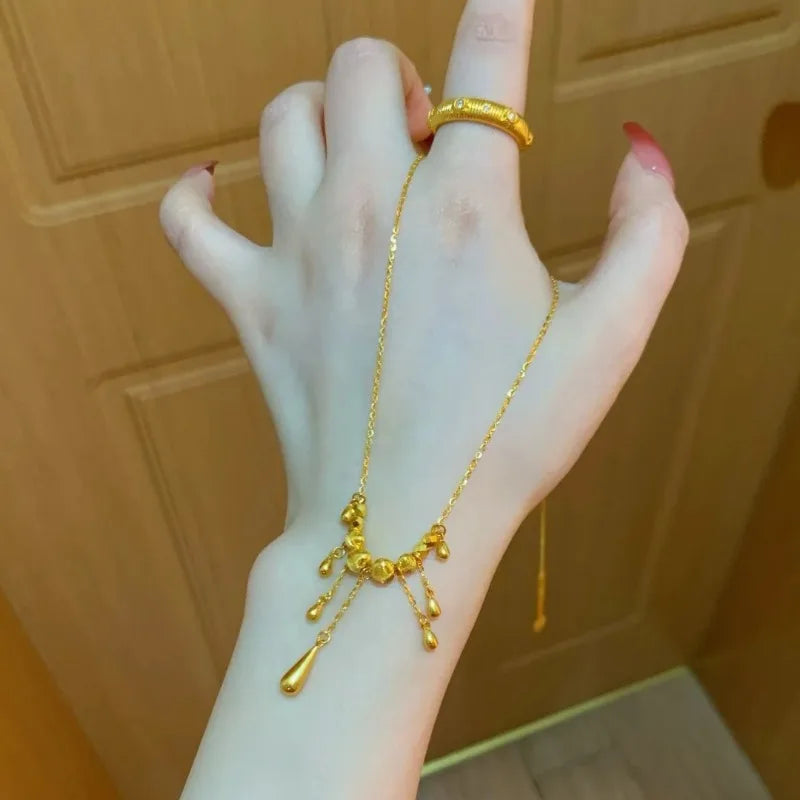 Cat-eye Tassel Water Drop Necklace for Women Light Luxury Laser Beads Dynamic Necklace Exquisite and High-end Collarbone Chain Peaceful Pleasures Health and Wellness