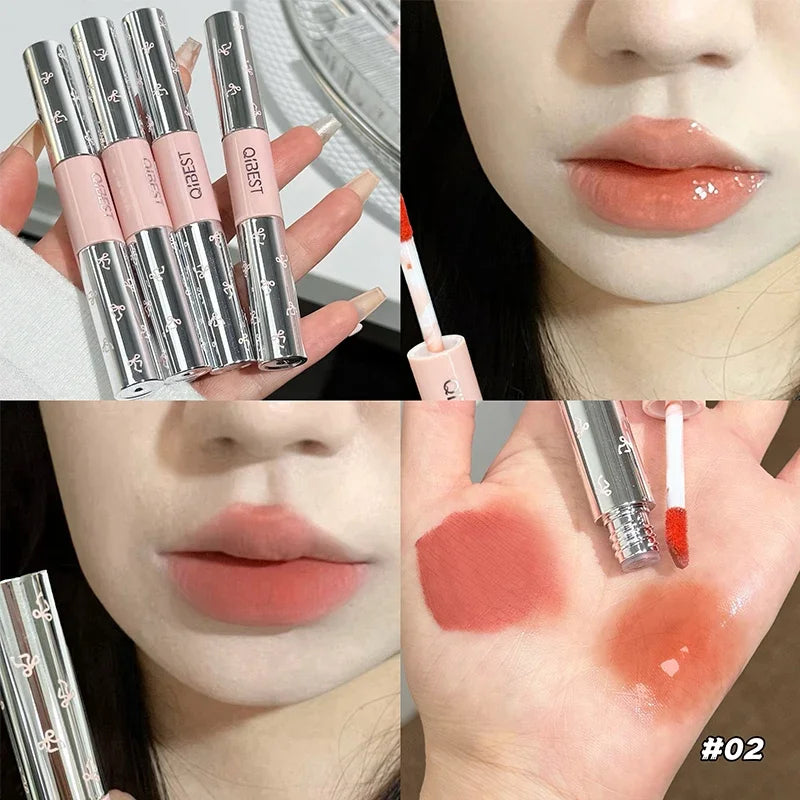 QIBEST Double Ended Lip Glaze Lasting Sexy Red Tint Liquid Lipstick Moisturizing Mirror Lip Stain Lightweight Korean Cosmetics Peaceful Pleasures Health and Wellness 02