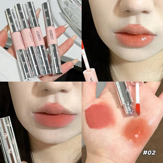 QIBEST Double Ended Lip Glaze Lasting Sexy Red Tint Liquid Lipstick Moisturizing Mirror Lip Stain Lightweight Korean Cosmetics Peaceful Pleasures Health and Wellness 02