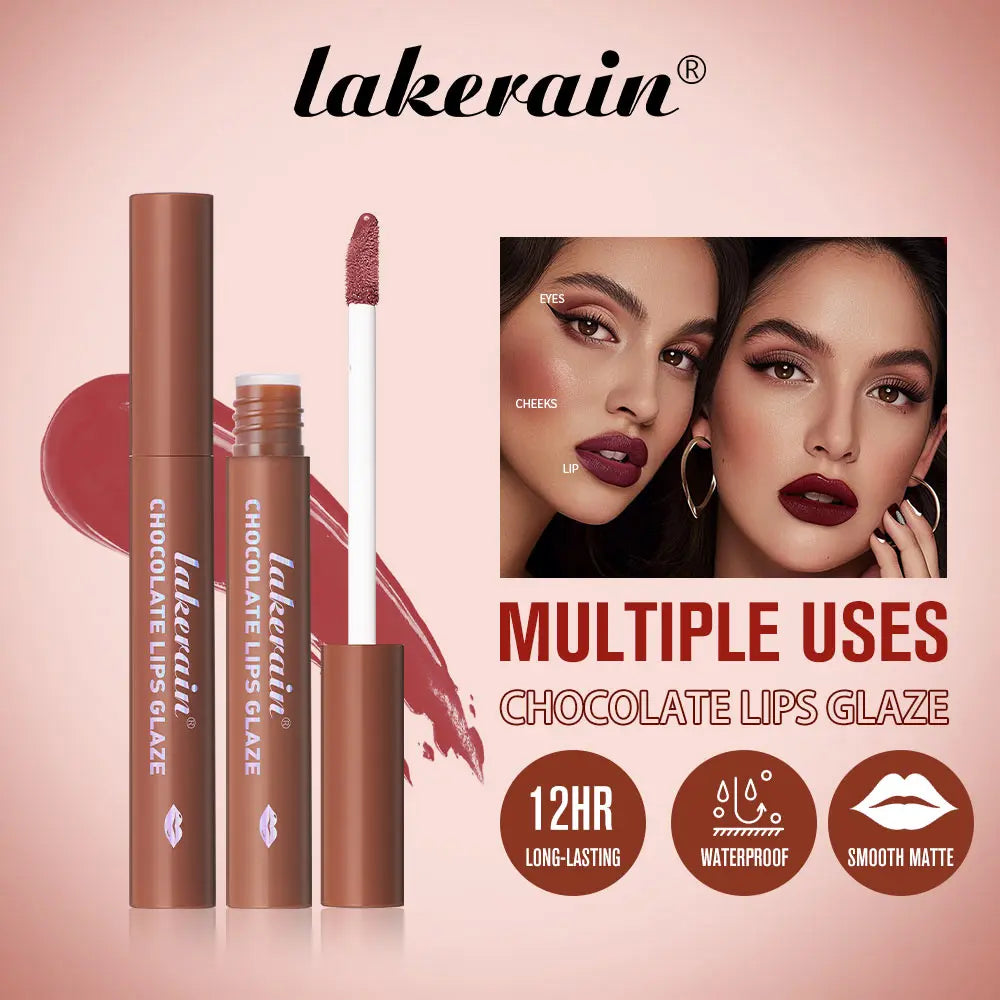 Lakerain Chocolate Lip Gloss Set Long Lasting Matte Finish Lip Tint Waterproof Sweat-proof NonStick Cup Liquid Lipstick 5pcs/Kit Peaceful Pleasures Health and Wellness