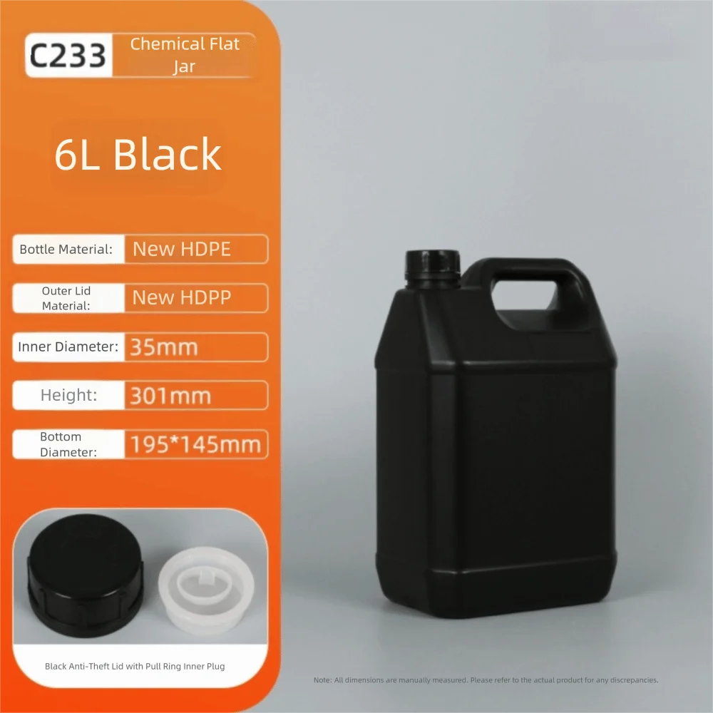 1/2/3/4/5/6/10L Plastic Airtight Bottle with Lid Food Grade HDPE Bucket Sealed Large-Capacity Storage Container Cleaning Essence Peaceful Pleasures Health and Wellness Black 6L