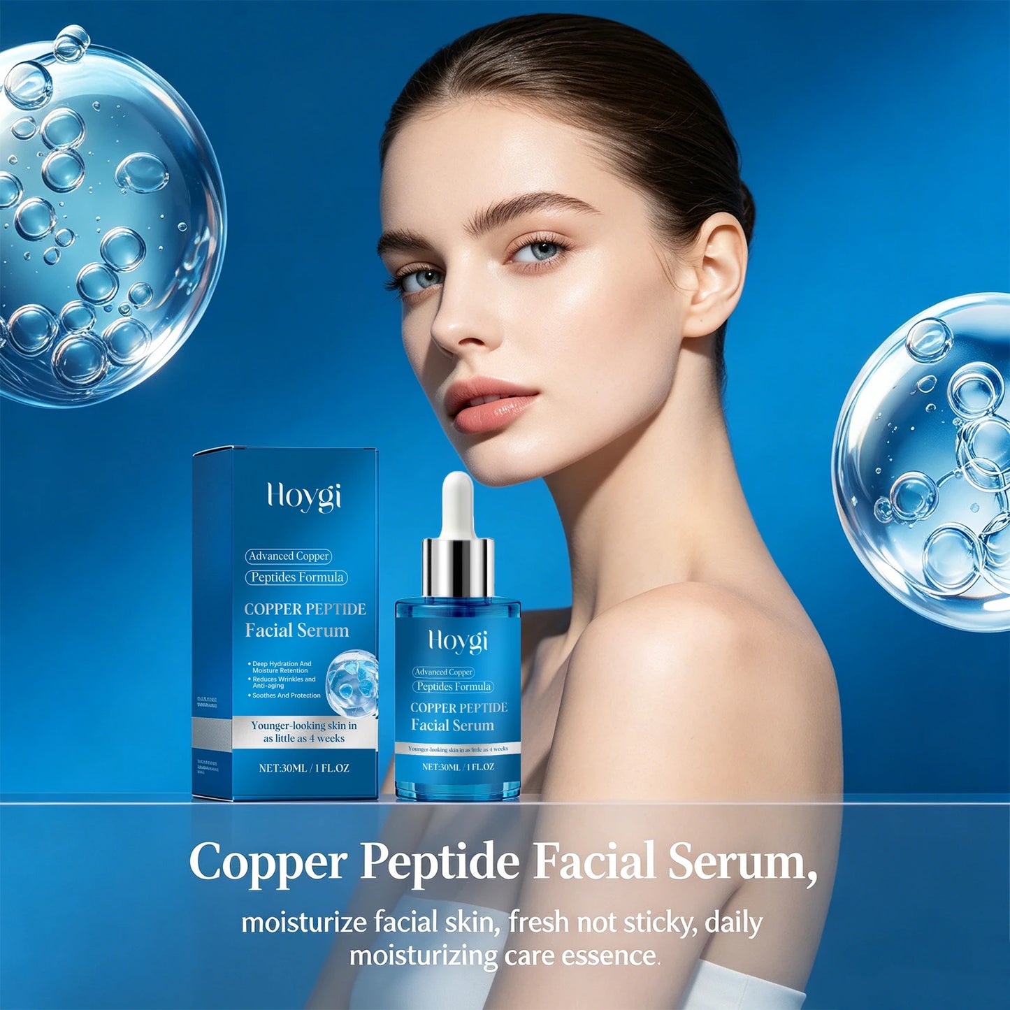 Hoygi Copper Peptide Facial Serum 30ml Firming Lifting Fade Fine Lines Moisturizing Hydration Smoothing Skin Care Essence Peaceful Pleasures Health and Wellness