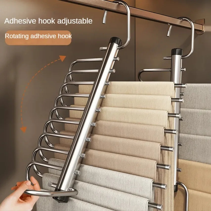 Stainless Steel Folding Pants Hanger – Multi-Layer Magic Clips & Retractable Space-Saving Organizer Peaceful Pleasures Health and Wellness
