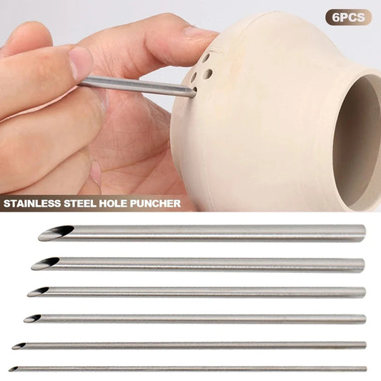 6 Stainless Steel Hole Puncher Carving Sculpture Modeling Pottery Peaceful Pleasures Health and Wellness