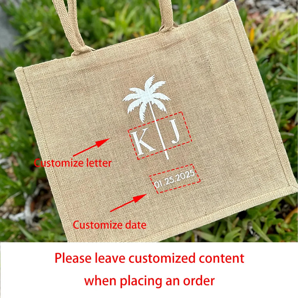 Custom Palm Tree Burlap Tote Bag | Bridal Shower Beach Gift