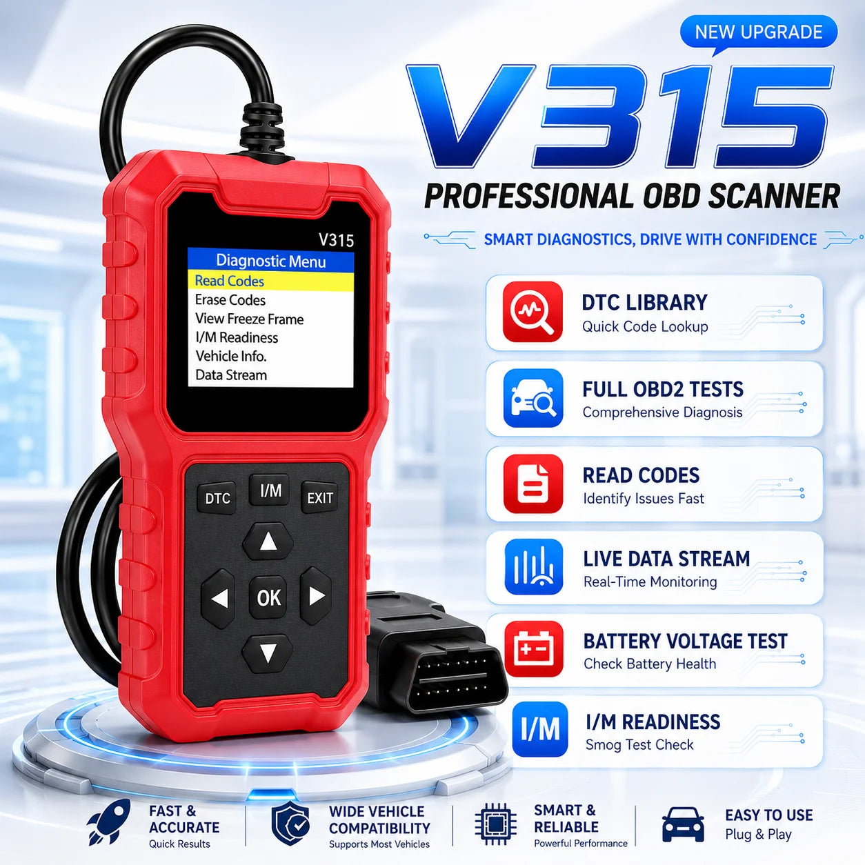 V315 Obd2 Scanner Diagnostic Tool, 10S Fast Code Reader & Eraser, Check Engine Light Analyzer, Full Obdii Functions, Compatible Peaceful Pleasures Health and Wellness Red