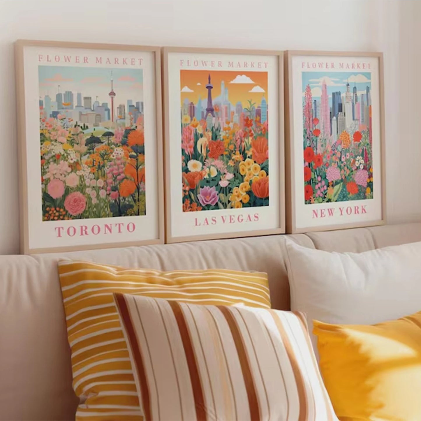 3-Piece Botanical Flower Market Canvas Wall Art Prints