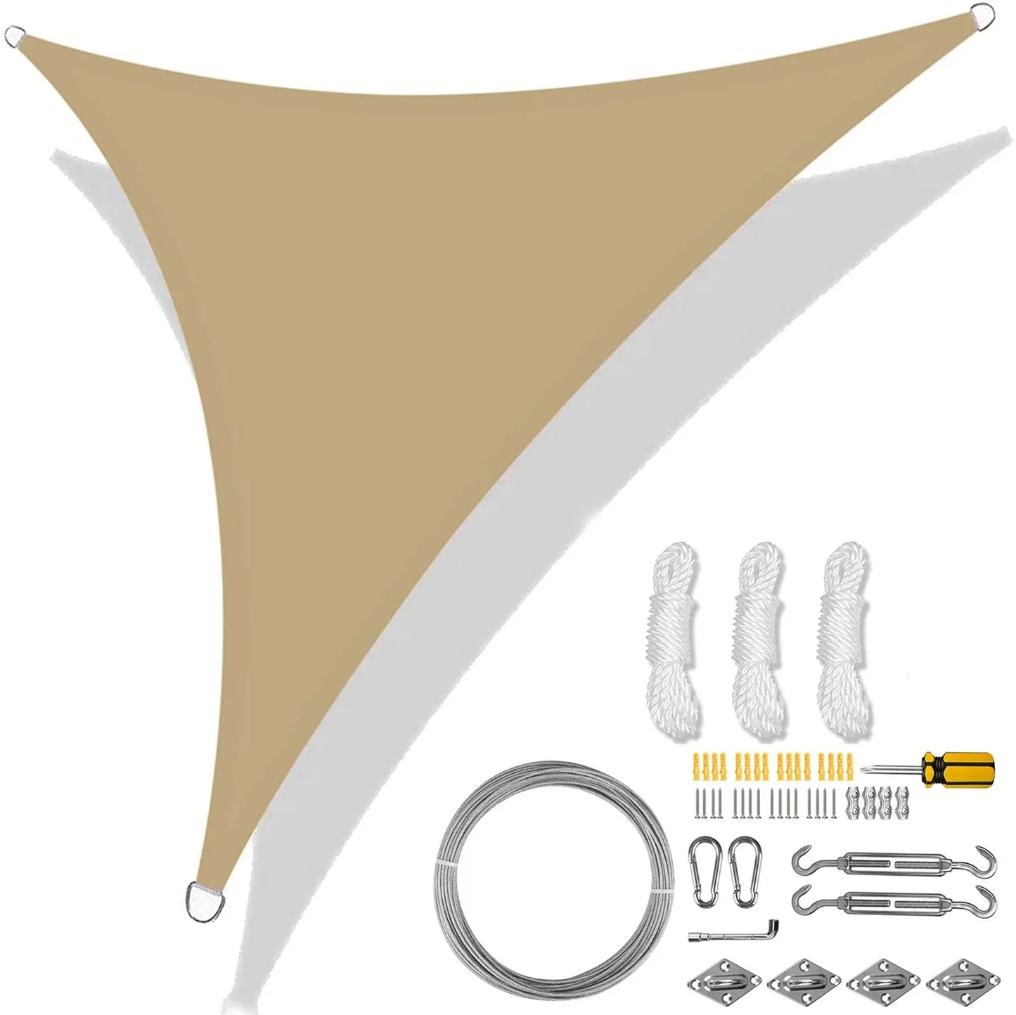 5/3.6/3/2M Triangle Shade Sail Waterproof Sunshade Sail Canopy 98%UV Block Awning with Free Rope for Garden Patio Pergola Gazebo Peaceful Pleasures Health and Wellness Sand with 47Pcs Kit 500x500x500CM
