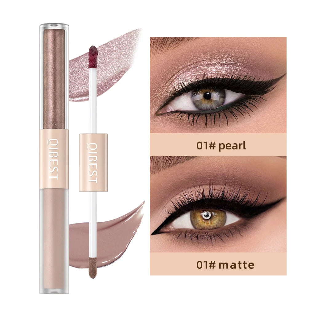 QIBEST Double End Glitter Matte Eye shadow Stick Pencil Eyeshadow Makeup Waterproof Bicolor Shimmer Cosmetics Beauty Makeup Tool Peaceful Pleasures Health and Wellness 01