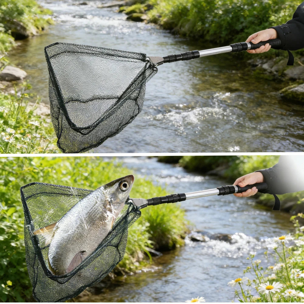 130CM Fishing Net Minnow Nets with Aluminum Collapsible Telescopic Fishing Handle Fishing Landing Net for Saltwater Freshwater Peaceful Pleasures Health and Wellness