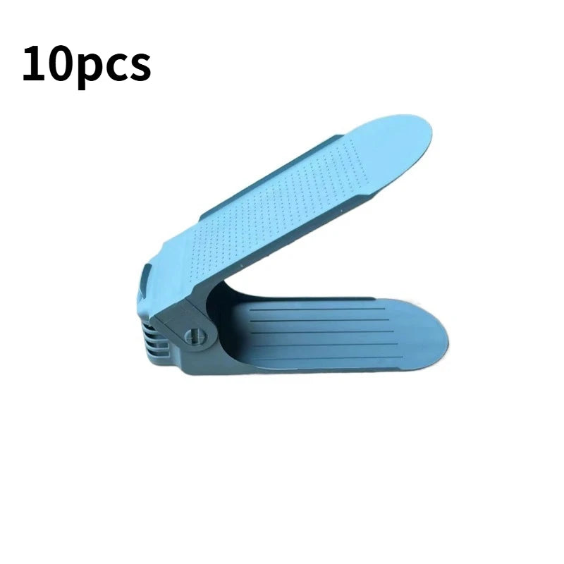 Hot 10Pcs Home Adjustable 4 Gears Shoe Stacker Slots Organizer Shoe Slots Space Saving Household Durable Double Deck Shoe Rack Peaceful Pleasures Health and Wellness Blue 10pcs