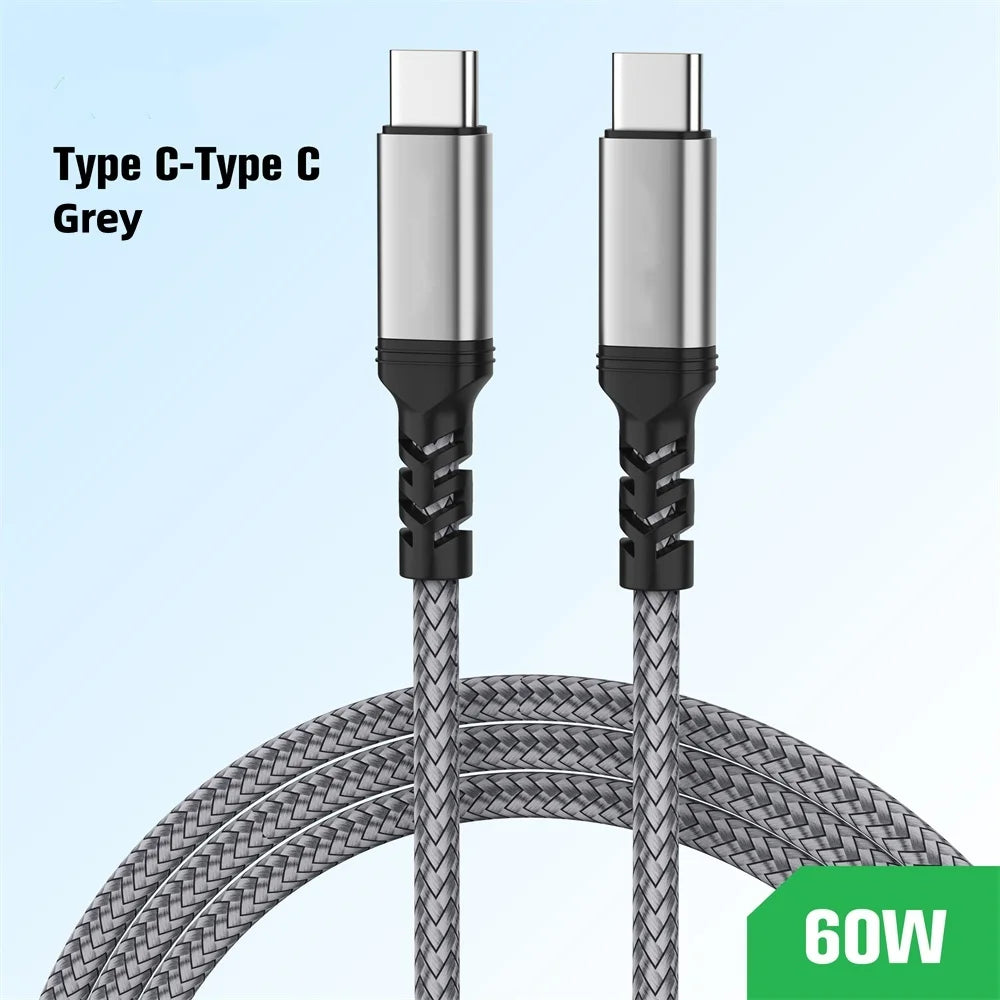 60W USB-C to USB-C Fast Charging Cable 3A | 2m–8m Lengths