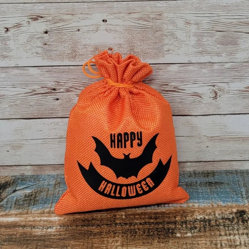 5-Pack Halloween Burlap Trick or Treat Drawstring Candy Bags