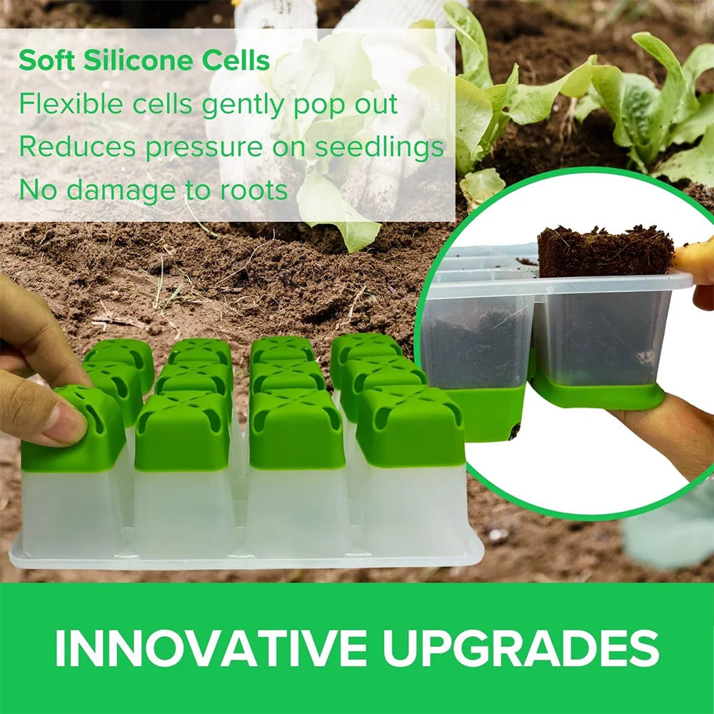 12-cell Seedling Starter Tray with Transparent Cover Garden Greenhouse Growth Potting Adjustable Humidity Germination Box Indoor Peaceful Pleasures Health and Wellness
