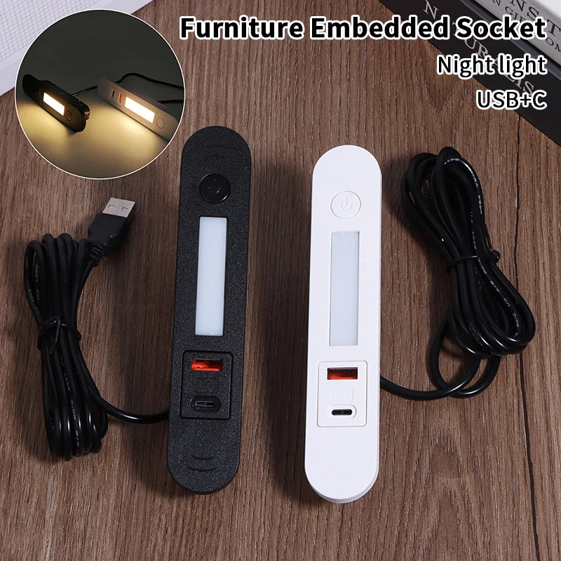 USB And Type-C Charging Socket With Led Light Multi-function Embedded Night Light Socket Hidden For Bedside Table Sofa Furniture Peaceful Pleasures Health and Wellness