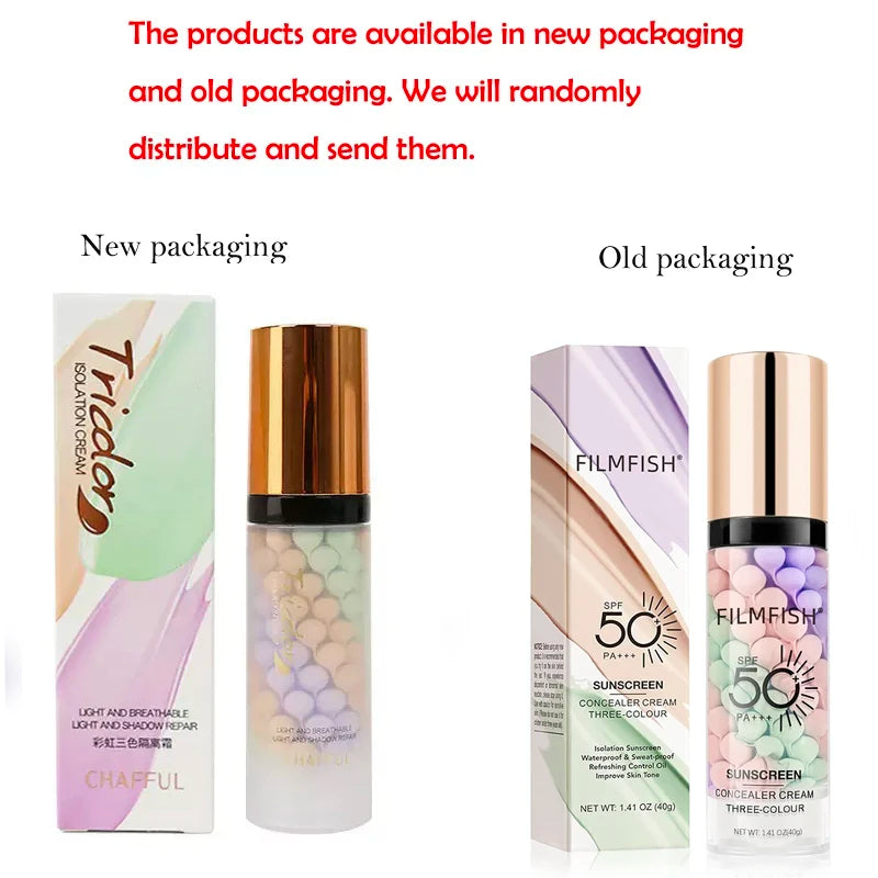 Tri-Color Contour Primer Cream – Waterproof Makeup Base 40g