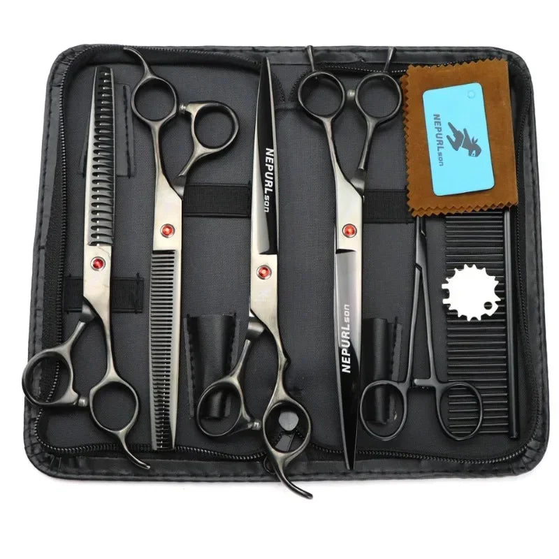 8.0 Inch Pet Dog Grooming Thinning Cutting Curved Scissors Set Grooming Shears Dogs Scissors Kit 7.5 Inch Big/small Teeth Shears Peaceful Pleasures Health and Wellness