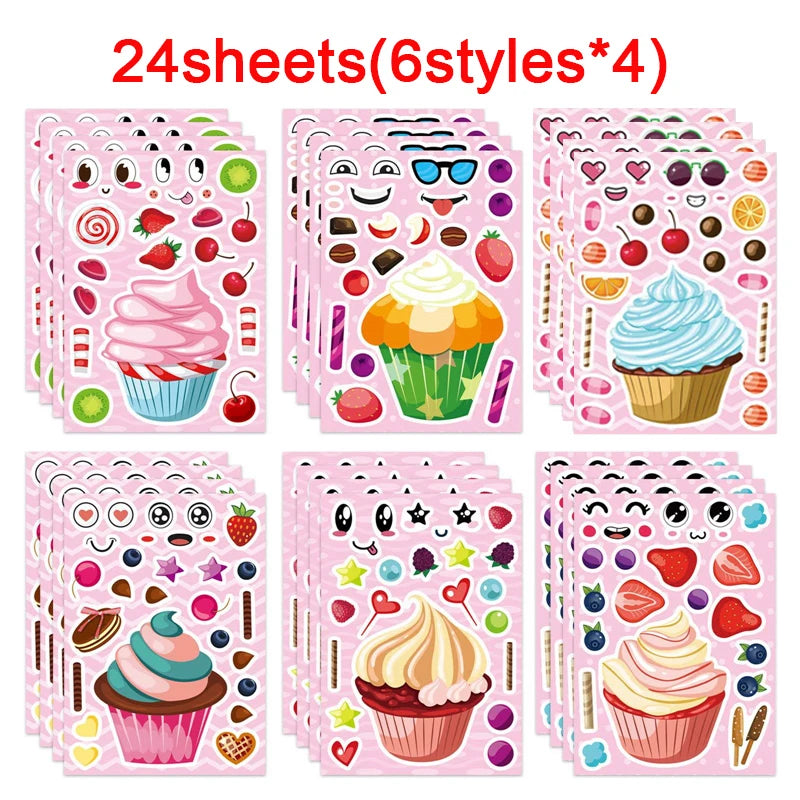Puzzle Assemble Birthday Cake Stickers Sheets Kids Children Party