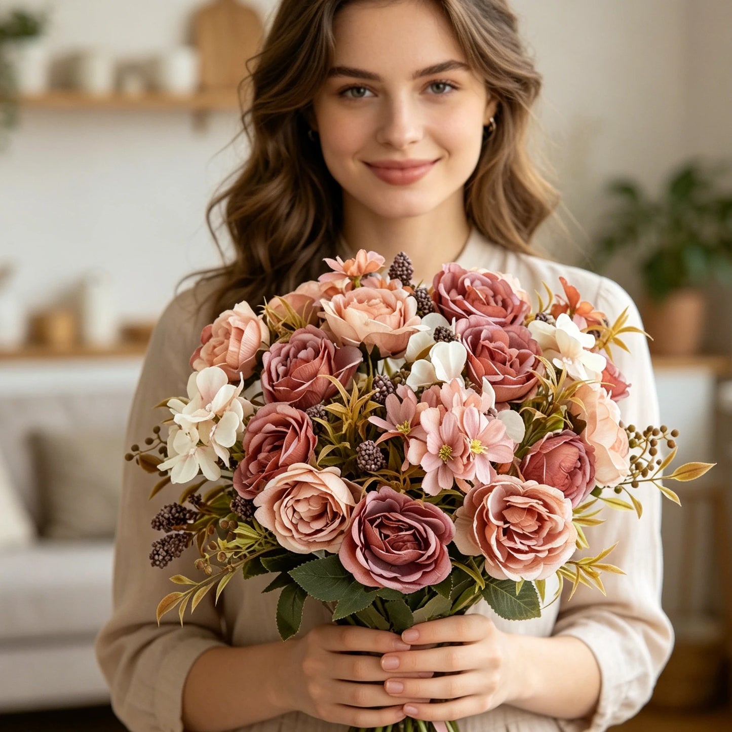 Artificial Silk Rose Peony Bouquet | Wedding & Home Decor
