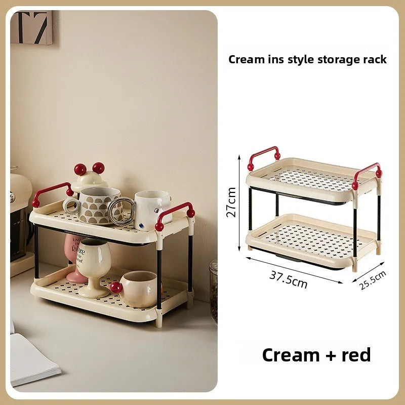 Cup Holder Organizer Desktop Water Cup Storage Rack Cream Style Kitchen Shelf Peaceful Pleasures Health and Wellness Red 2 Layer