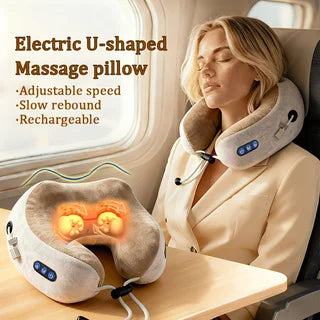 Electric Neck Massager, U-Shaped Massage Pillow, Neck Massager with Durable Memory Foam, Heated Massage Pillow, Deep Tissue Kneading Relaxation Type, Suitable for Airplane, Car Travel, Office, Home Use, Great Gift for Father' Peaceful Pleasures Health and Wellness GRAY