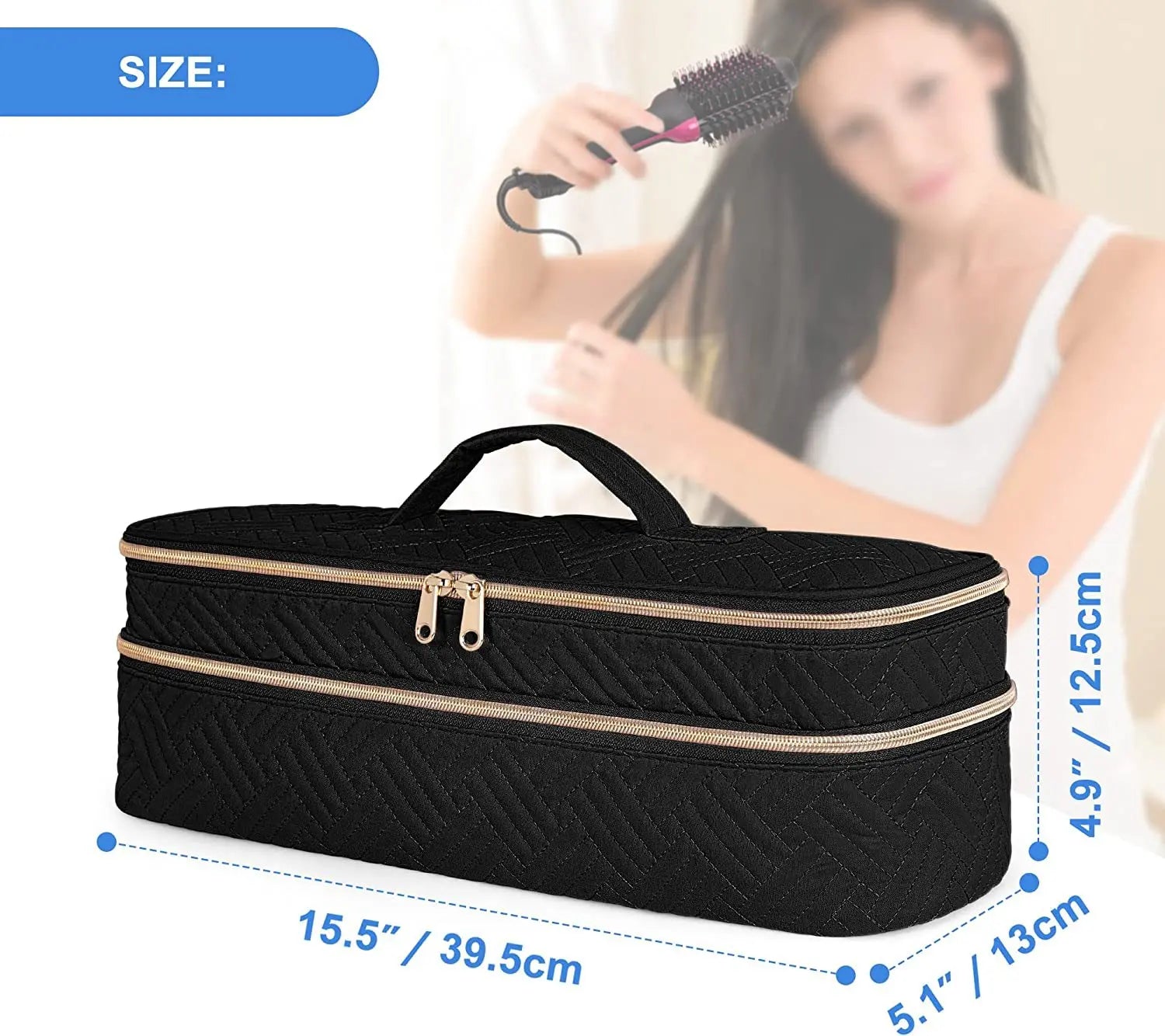 Double-layer travel all-in-one hair dryer storage bag curling wand organizer bag Peaceful Pleasures Health and Wellness