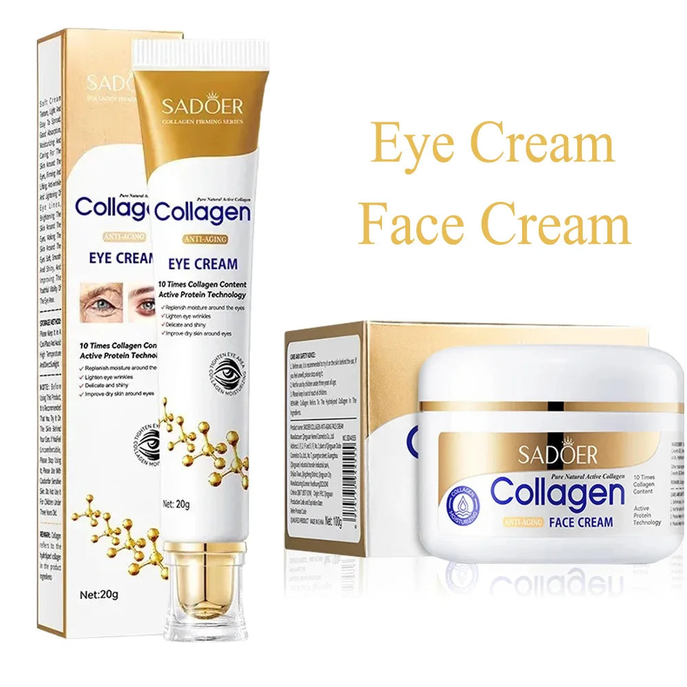 SADOER Collagen Skin Care Kit Eye Cream&Moisturizing Face Cream Anti Dark Circles Anti-aging Moisturizing skincare Skin Care Set Peaceful Pleasures Health and Wellness Face Cream Eye Cream