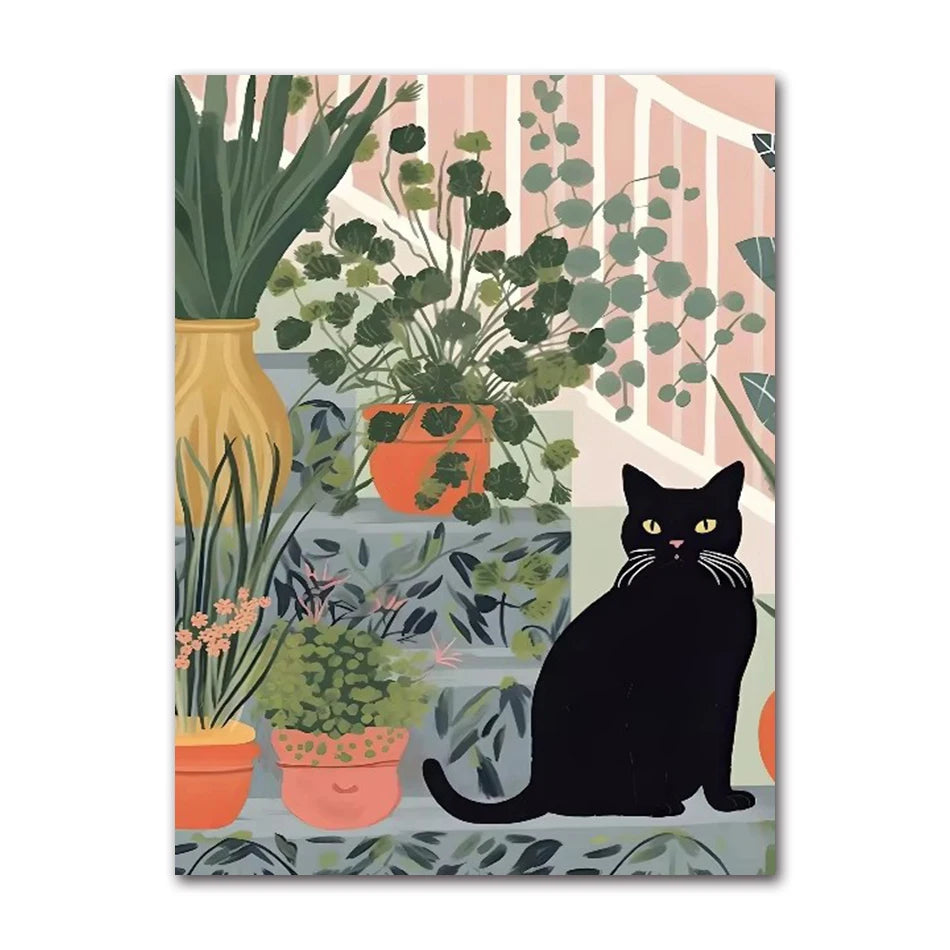 Funny Black Cat Toilet Canvas Wall Art | Bathroom Decor