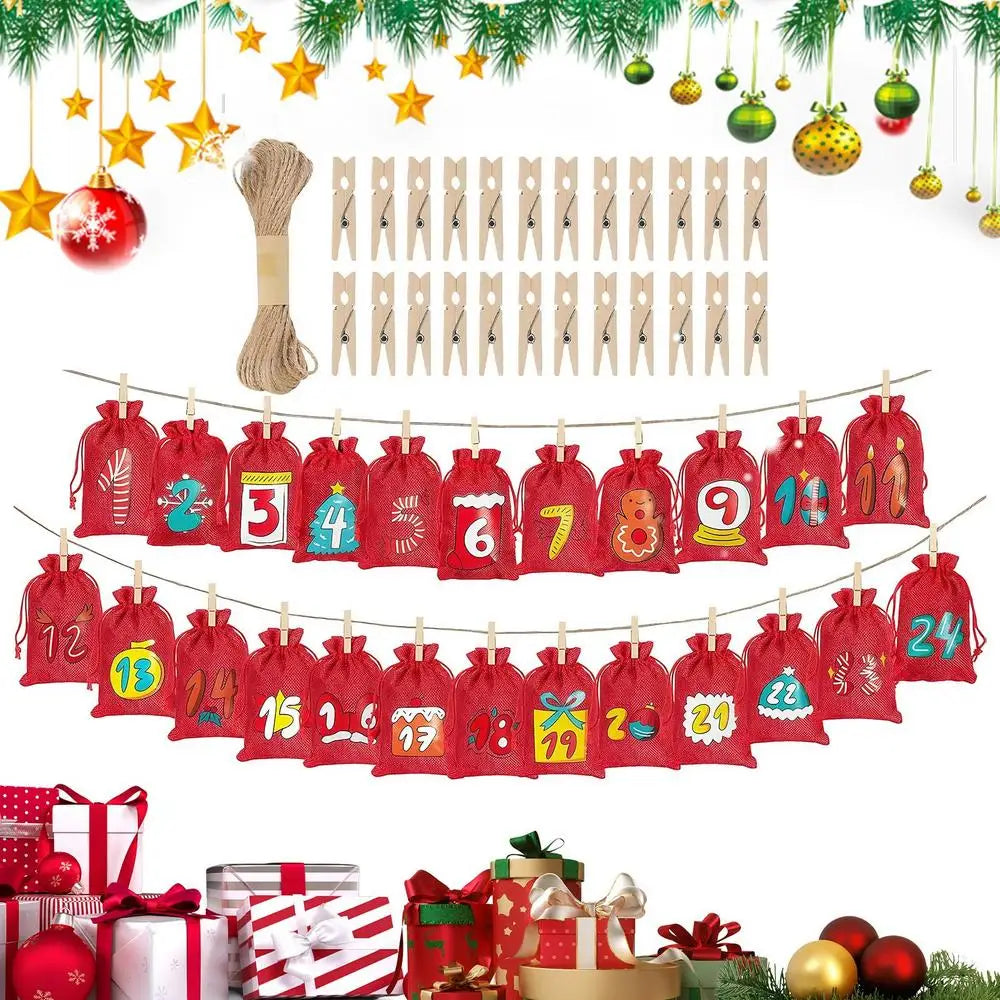 Advent Christmas Calendar Bags 24-Day Christmas Decorations Reusable Empty Drawstring Bags With Numbers For Wedding Holiday Peaceful Pleasures Health and Wellness B China Mainland 14x10cm