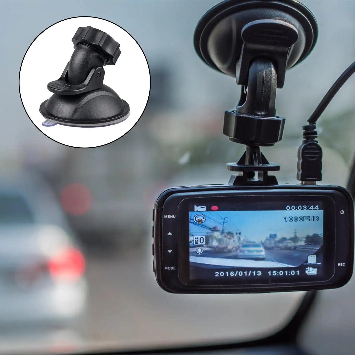 Dash Cam Suction Mount | 360° Rotation & 5 Adapters
