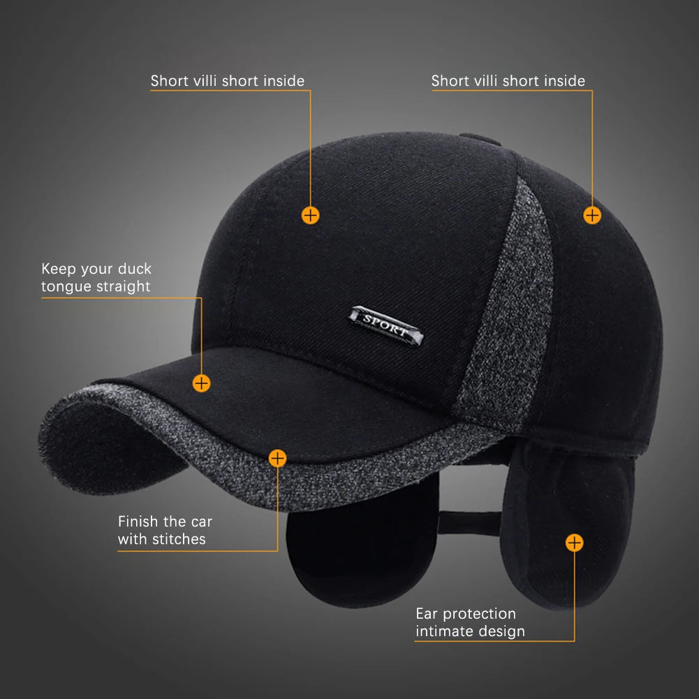 Winter Plush Earflap Hat – Windproof Thermal Cap for Men
