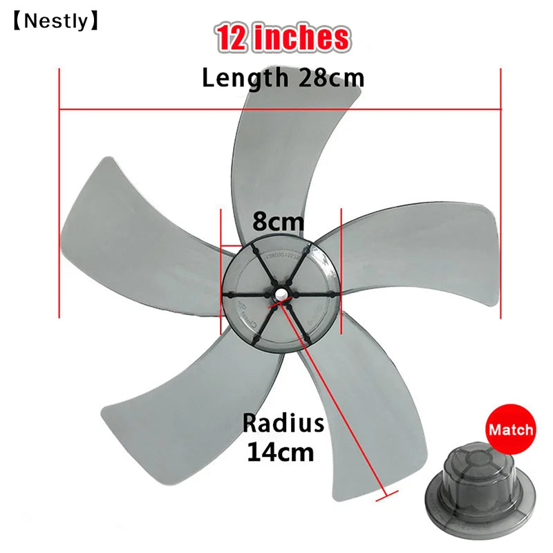 12 Inch Household Plastic Fan Blade Five Leaves With Nut Cover For Pedestal Transparent Table Stand Fanner General Access〔Nest〕 Peaceful Pleasures Health and Wellness