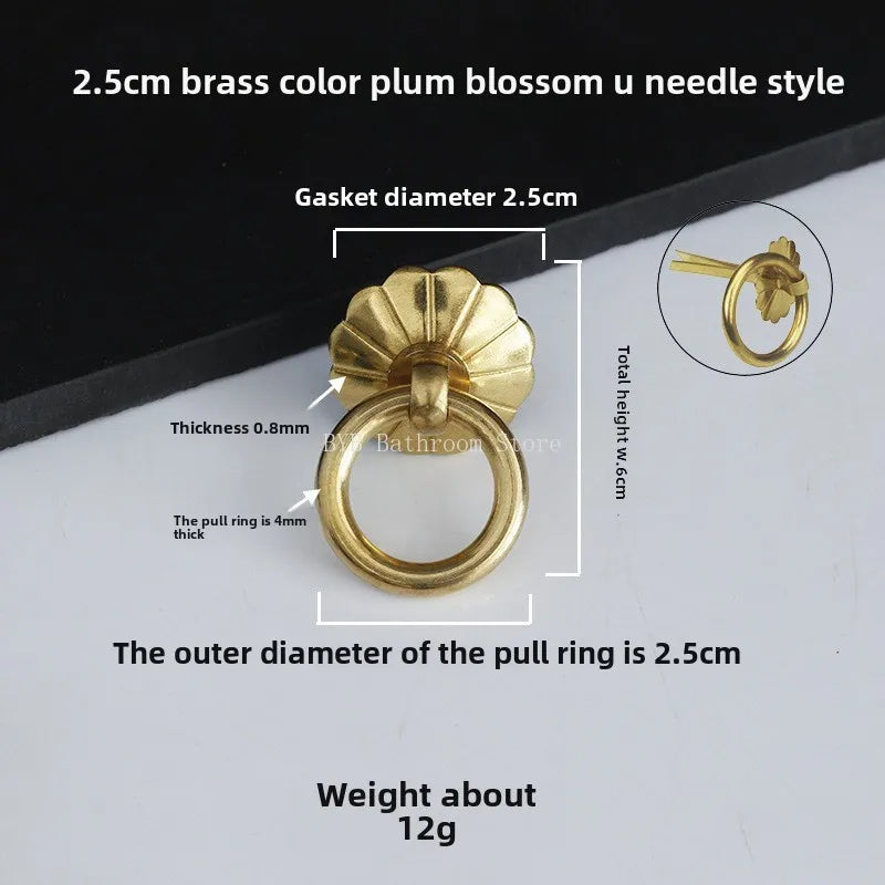 Antique Brass Ring Pull Knob | Vintage Cabinet Drawer Handle