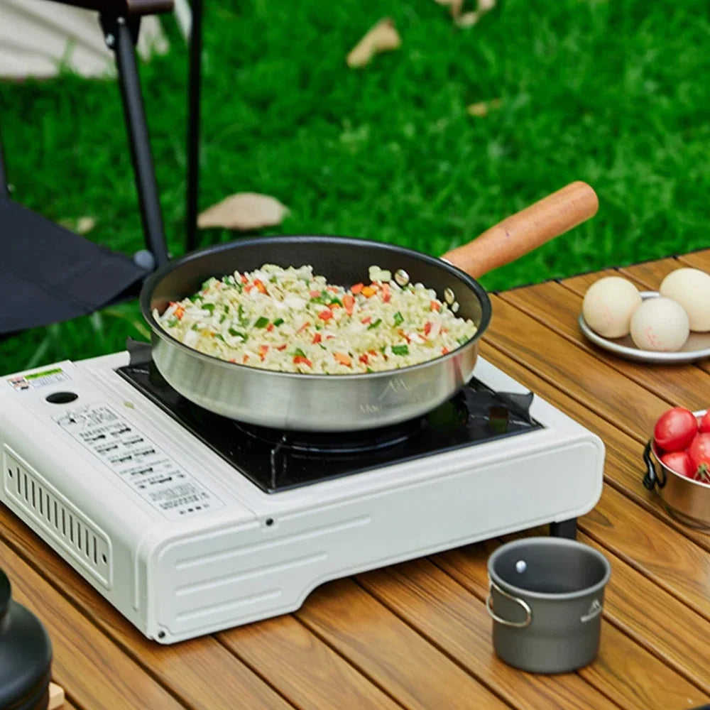 Outdoor Portable Stainless Steel Mini Wok Pan Non-Stick Egg & Steak Flat-Bottomed Frying Pan for Camping Hiking Travel Picnics Peaceful Pleasures Health and Wellness