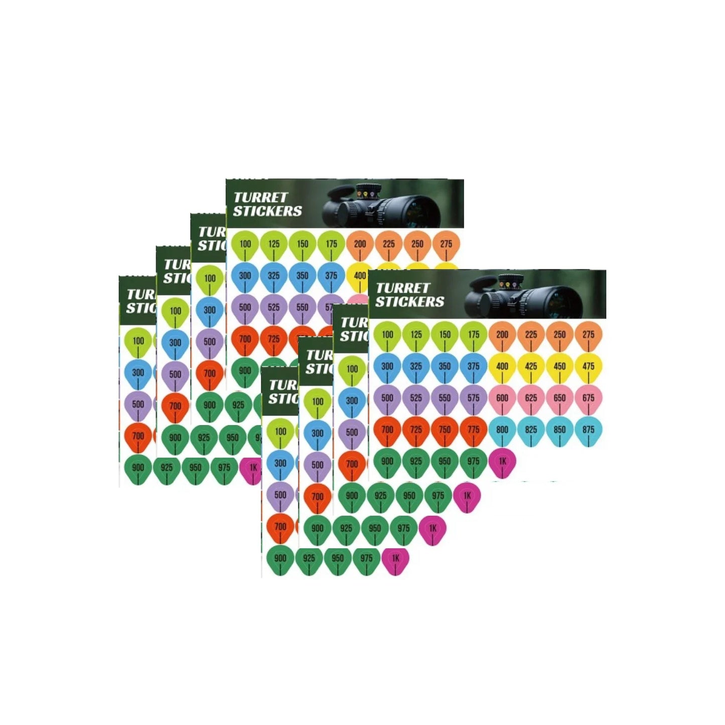 8-Sheet Rifle Scope Turret Stickers for Long Range Shooting