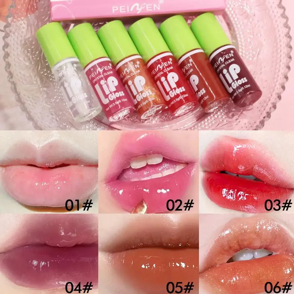 6PCS Moisturizing Lip Gloss Transparent Lip Oil Hydrating Lip Glaze Lip Plumper Hydrating Make Up Liquid Lipstick Set Cosmetics Peaceful Pleasures Health and Wellness