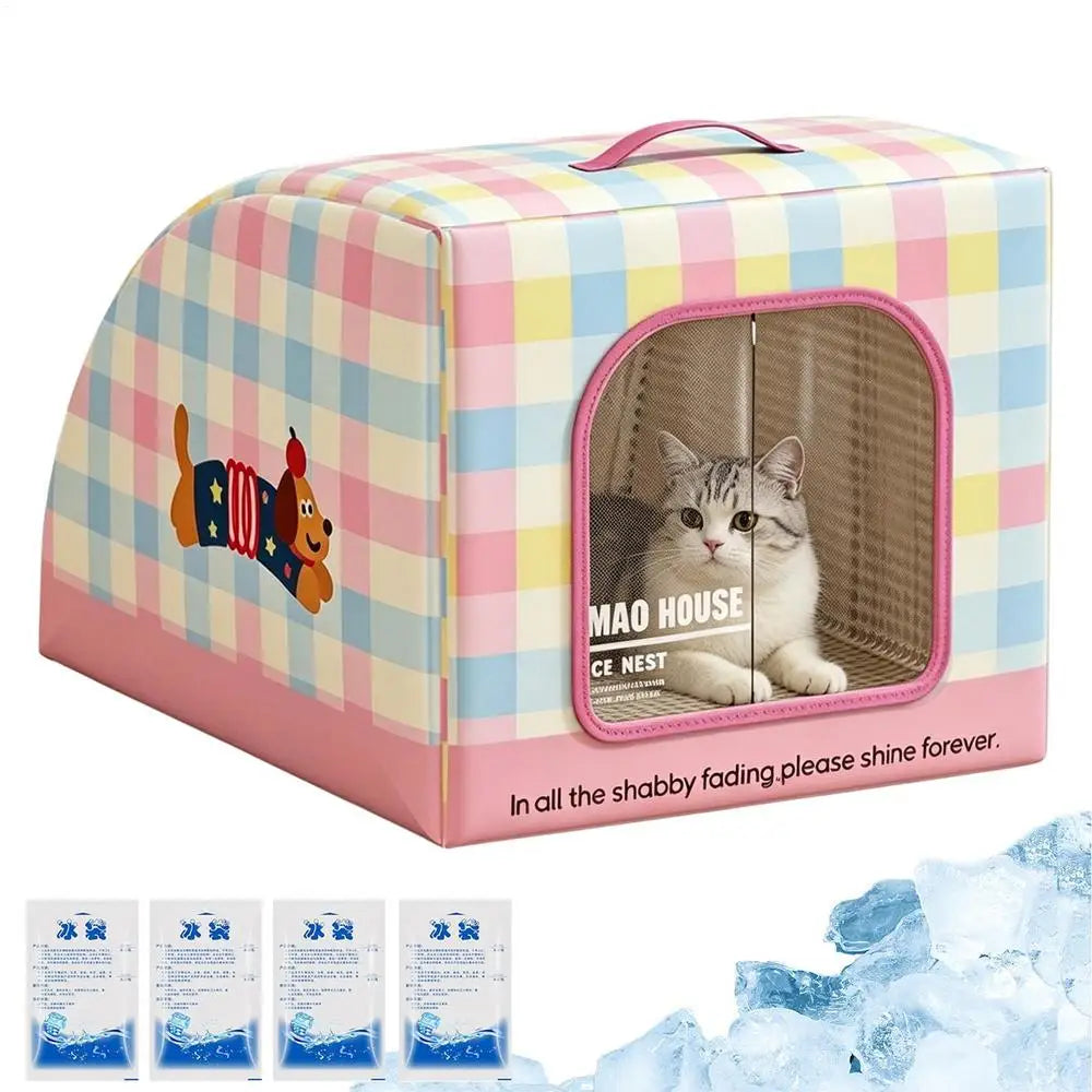 Insulated Cooling Cat House | Portable Pet Shelter with Handle