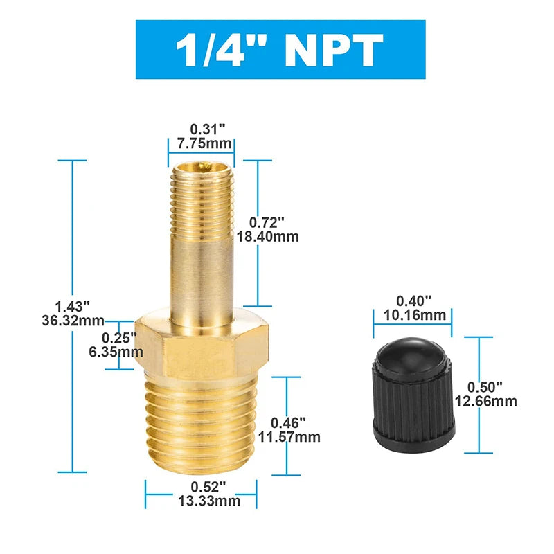 Sturdy 1/4 1/8 NPT Air Compressor Tank Fill Valve Anti-Corrosion Brass Schrader Valve (M) Tire Valve Core Inflator Connector Peaceful Pleasures Health and Wellness