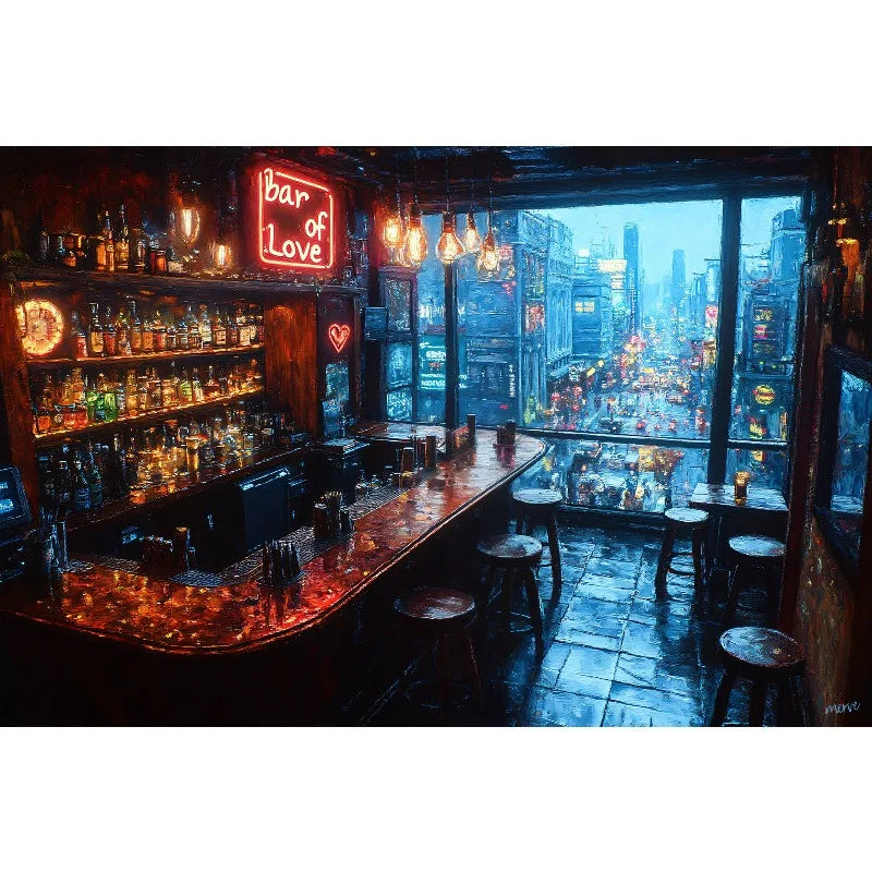 1pc frameless Cyberpunk Night City Landscape Poster Future Neon Lights Bar Design Canvas Wall Art for Living Room Home Decor Peaceful Pleasures Health and Wellness 14 20x30cm Unframed