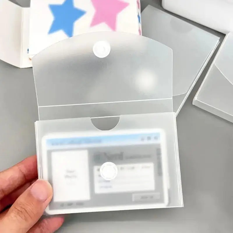 Frosted Semi‑Transparent Snap Closure Storage Case Flip Top Photocard Dust Holders Mini Card Organizer Box for Stamp Stationery Peaceful Pleasures Health and Wellness