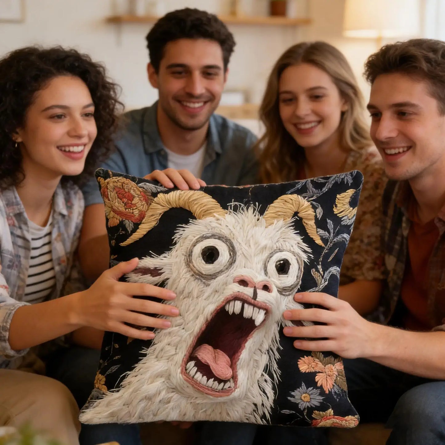 Screaming Goat Throw Pillow Cover | Funny Cushion Case 18x18"