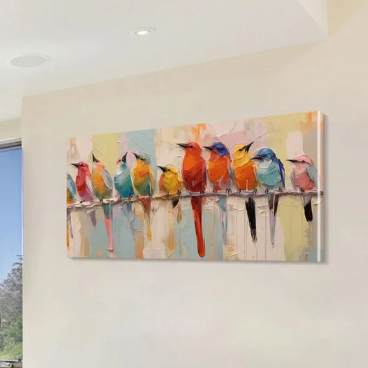 Abstract Colorful Birds Branch Canvas Wall Art | Unframed Print Canvas Wall Art Peaceful Pleasures Health and Wellness